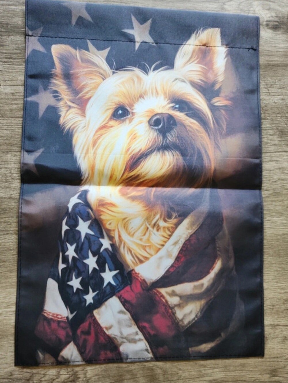 Patriotic Yorkie Dog Garden Flag - Blue & Red
